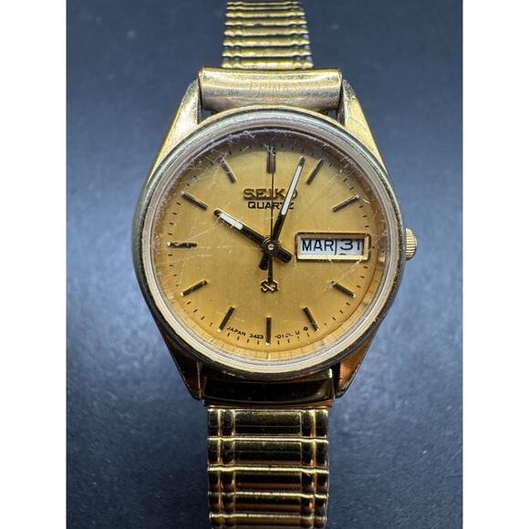 Vintage Seiko SQ Quartz Watch Women\'s Gold Tone Day Date 3423-0099 21.mm main image 7